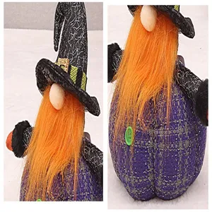 Halloween gnome doll with pointy witch hat and orange beard pumpkin plush desktop decoration