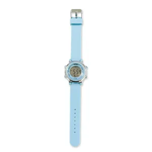 Orologio sportivo digitale in silicone azzurro dettaglio, orologio impermeabile per bambini.