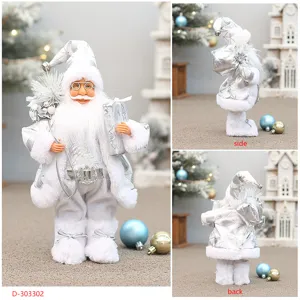 Silver standing Santa Claus Christmas figurine detail view showing silver coat and white beard