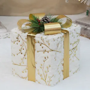 Boite cadeau de Noel peluche blanc or branche fete deco maison vitrine 8 pouces