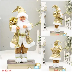 18 pollici bambola babbo natale dorata decorazione natalizia in piedi con zaino e scarponi neve