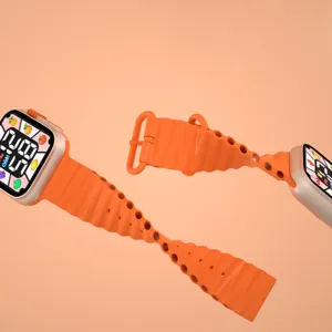 Orologio digitale quadrato per bambini con cinturino in silicone arancione e motivo a frutta.