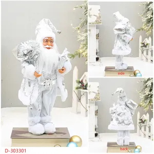 Figurina di Babbo Natale argentata da 18 pollici bambola in piedi con zaino e stivali.