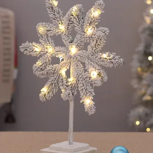 Schneebedeckte LED leuchtende Schneeflocke Weihnachtsbaum Tischdekoration Feiertag Deko