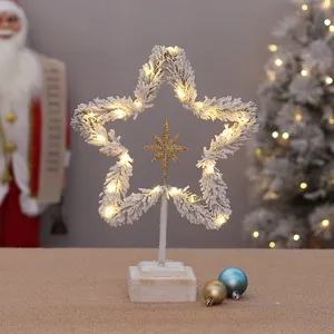 Beflockter LED Weihnachtsbaum Stern Tischdekoration mit warmen Lichtern fuer Fenster