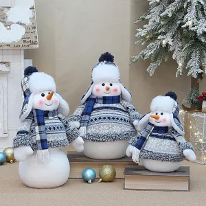Noël poupée en peluche bonhomme de neige décoratif tissu bleu jouet d'hiver