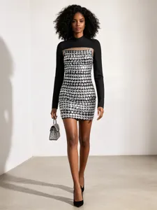 Women Sexy Rhinestone Bodycon Dress Set Long Sleeve Shawl Tube Mini Dress Two Piece Outfit Clubwear Party