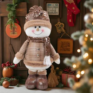 Bambola di peluche pupazzo di neve di Natale con cappello di paillettes marrone festa