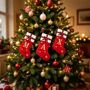 Large Christmas stockings with letter embroidery red white knit holiday tree hanging bag decoration