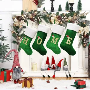 Große Grüne Samt Weihnachtssocke Mit Besticktem Alphabet Buchstaben Glitzer Dekor Weihnachtsfeier Geschenkbeutel