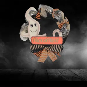 Halloween wreath with ghost and bow decoration for festive party home wall hanging