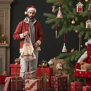 Babbo Natale bambola gambe lunghe decorazione festa natalizia regalo festivo.