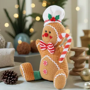 Christmas gingerbread man plush toy ornament holiday cartoon biscuit doll desktop decor detail view
