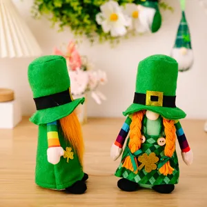 St. Patrick's Day plush gnome decor set, Irish green faceless doll tabletop ornaments.