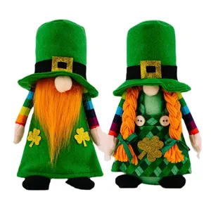 St. Patrick's Day Gnome Plush Doll Shamrock Irish Festival Home Desktop Decoration Set
