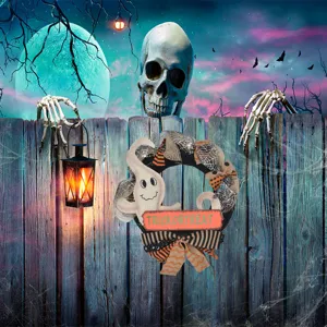 Halloween wreath ghost decoration with trick or treat sign for spooky party wall hanging decor