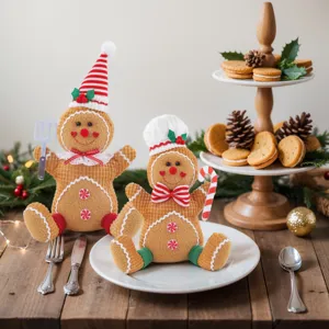 Christmas gingerbread man plush doll set, cute festive decoration toy for holiday party.