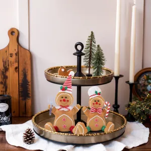 Christmas gingerbread man plush doll ornament set for holiday home decoration and tabletop display.