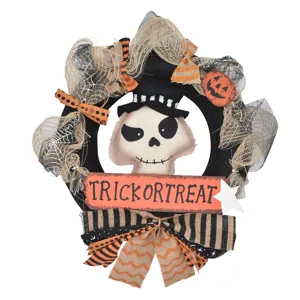 Halloween wreath decoration black skull ghost party hanging ornament seasonal decor spooky