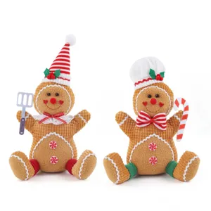 Christmas gingerbread man plush toy set, cute festive desktop decoration dolls pair.