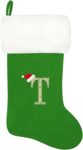 Großer grüner Samt Weihnachtssocke Geschenktüte mit gesticktem Buchstabe und Plüschrand.