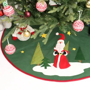 Großer 48 Zoll bestickter Weihnachtsbaum Rock grüne Feiertags Bodenmatte Dekoration