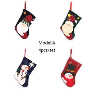Weihnachtsstrümpfe 4er Set Baumhänger Süßigkeiten Geschenktüten Feiertag Party Deko Modell A