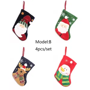 4Stk Weihnachten Strumpf Set Niedlich Santa Rentier Schneemann Geschenk Beutel Baum Deko