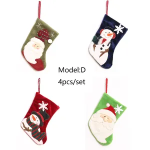 4 Stücke Weihnachtssocken Weihnachtsmann Schneemann Baumhänger Weihnachtsgeschenk Beutel