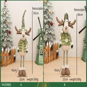 Christmas retractable long-mouthed deer plush doll green fabric desktop window decor