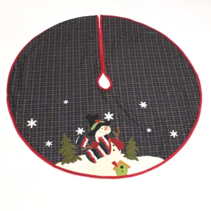 Weihnachtsbaumdecke 48 Zoll grosse karierte Weihnachtsdeko rote Borte mit Schneemann