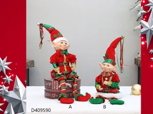Christmas red and green fabric elf doll set, cute long legs clown figures for great gift