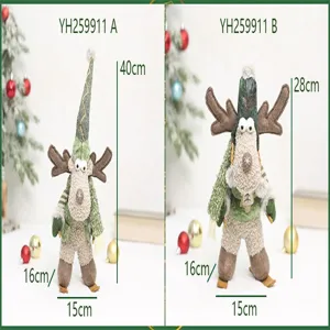 Conjunto de muñecos de peluche de reno de Navidad verde, decoración festiva de mesa.