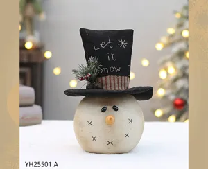 Bambola di pupazzo di neve ricamata in juta vintage decorazione natalizia da scrivania