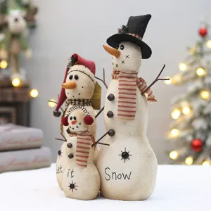 Set di bambole di peluche di famiglia di pupazzi di neve in tela di juta per natale festa