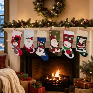 Große Bestickte Weihnachtssocke Retro Festliche Geschenktüte Kamin Weihnachtsbaum Hängende Dekoration Weihnachtsmann Schneemann Ornament