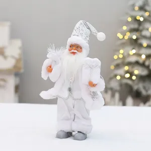 Dekorative stehende weiß-silberne Weihnachtsmann Figur 30cm für festliche Heimdeko.