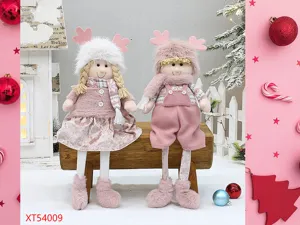 Set di bambole ragazzo e ragazza in peluche rosa, simpatico ornamento da scrivania natalizio, regalo.