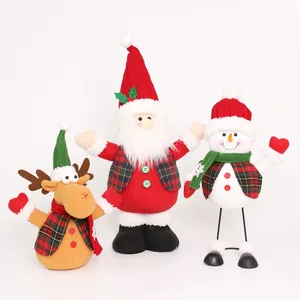 Christmas fabric doll decorations set, Santa snowman reindeer plush ornaments for holiday.