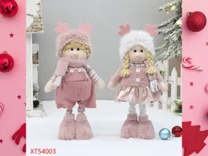 Natale rosa peluche ragazzo e ragazza bambola scrivania ornamento festa decorazione regalo