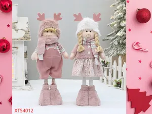 Bambole di peluche rosa di Natale ragazzo e ragazza ornamenti da tavolo, decorazione carina.