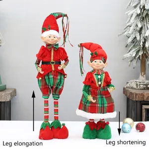 Christmas fabric elf dolls red green long leg male female holiday home decor gift