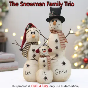 Set di Figurine Trio Famiglia di Pupazzi di Neve in Lino Ornamento Pupazzo di Neve Ricamato a Macchina Decorazioni Natalizie Casa