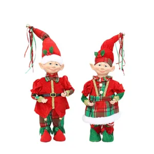 Christmas decoration red and green cloth long-leg elf doll pair for holiday gifts