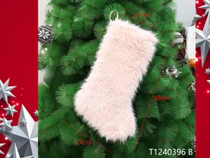 Pink faux fur Christmas stocking gift bag holiday candy bag tree hanging decoration 48cm