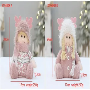 Simpatico giocattolo di bambola ragazzo e ragazza di peluche di Natale, decorazione da tavola