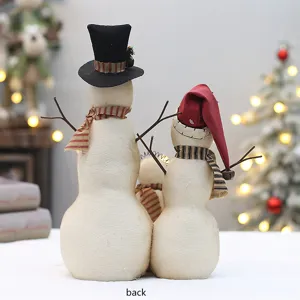Set di bambole di peluche di pupazzo di neve di Natale, decorazione da tavola in tessuto.