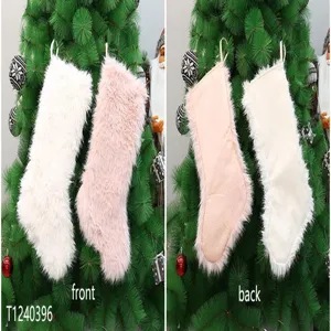 Soft plush Christmas stocking holiday gift candy bag for tree decoration front and back view