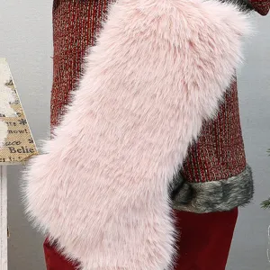 Pink faux fur Christmas stocking fluffy holiday gift bag for tree hanging and candy storage