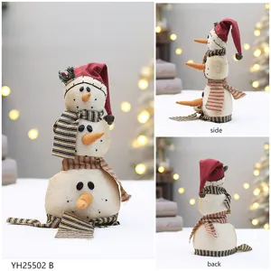 Bambola di pupazzo di neve di Natale in lino vintage giocattolo di peluche decorazione